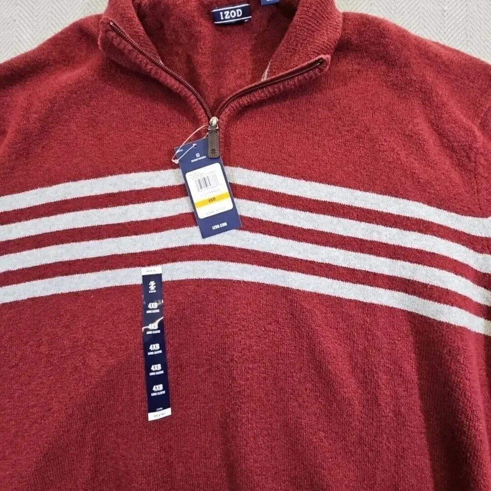 Izod Sweater Men's 4X Big & Tall Red & Grey 1/4 Zip Long Sleeve NWT Quiet Luxury